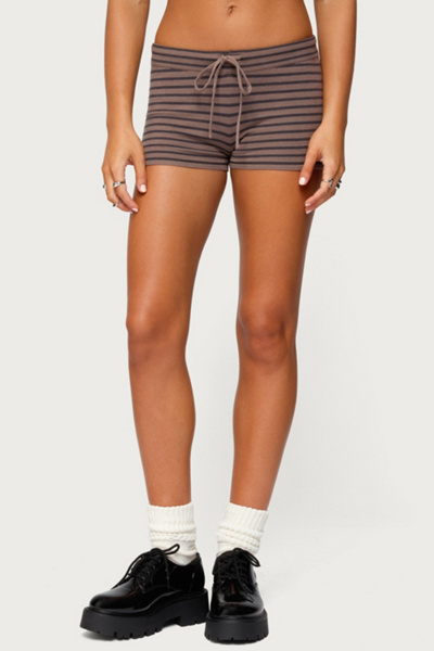 Edikted Lillian Striped Knit Shorts In Brown, Women's At Urban Outfitters In Gray
