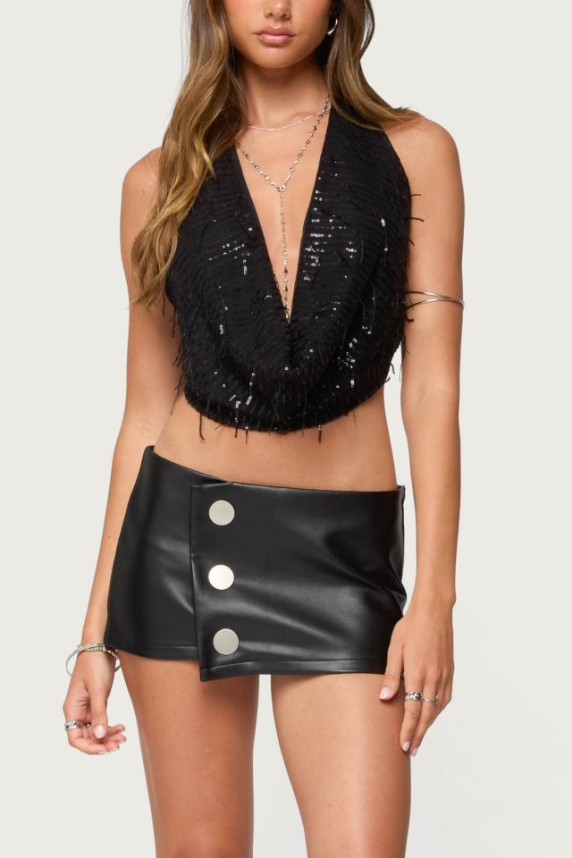 Edikted Kaine Button Faux Leather Mini Skort #1
