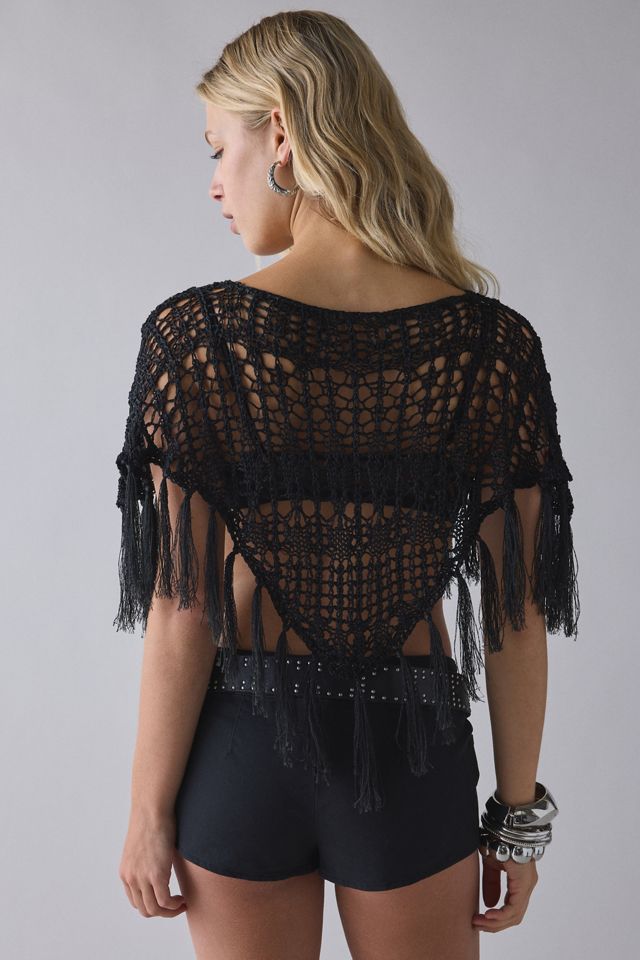 Kimchi Blue Leena Pointelle Fringe Poncho Sweater #3