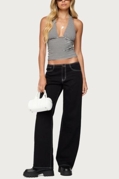 Edikted Contrast Stitch Low Rise Jeans In Black, Women's At Urban Outfitters In Black