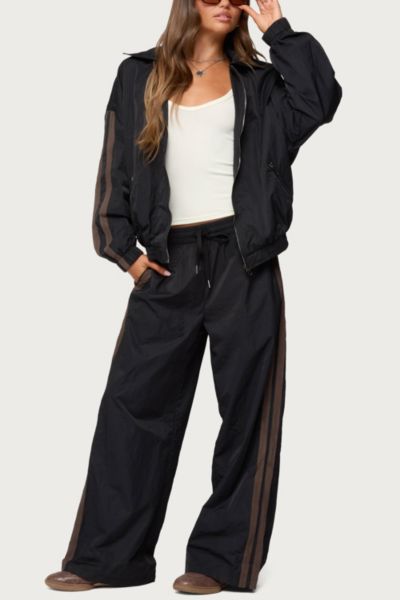 Edikted Kieran Stripey Nylon Track Pants In Black, Women's At Urban Outfitters In Black