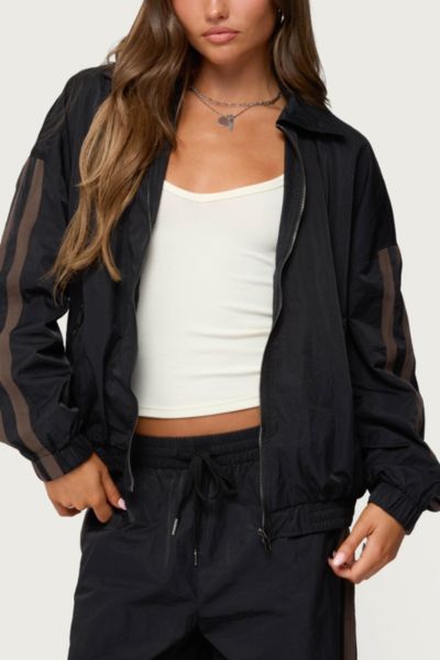 Edikted Kieran Stripe Nylon Track Jacket In Black