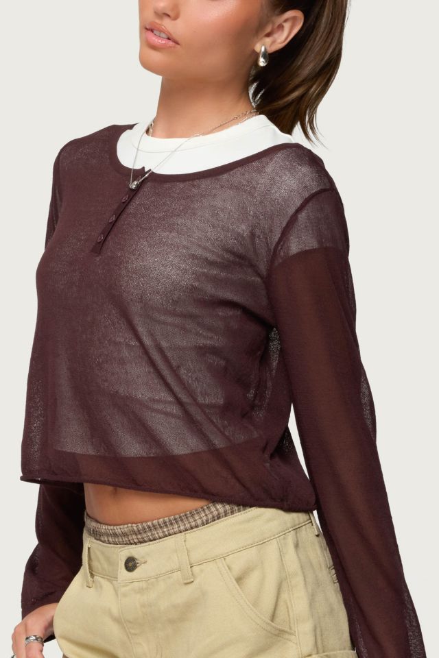 Edikted Kilian Sheer Knit Henley Top #2
