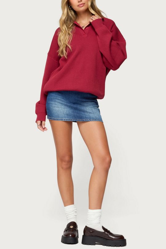 Edikted Lorie Oversized Knit Polo Sweater