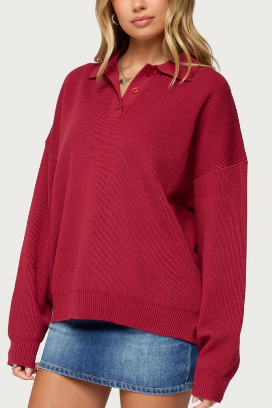 Edikted Lorie Oversized Knit Polo Sweater