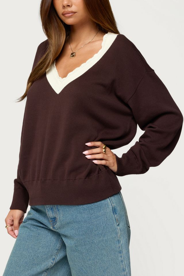 Edikted Marie Contrast Lacey V Neck Sweater #2