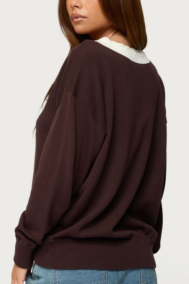 Edikted Marie Contrast Lacey V Neck Sweater #4