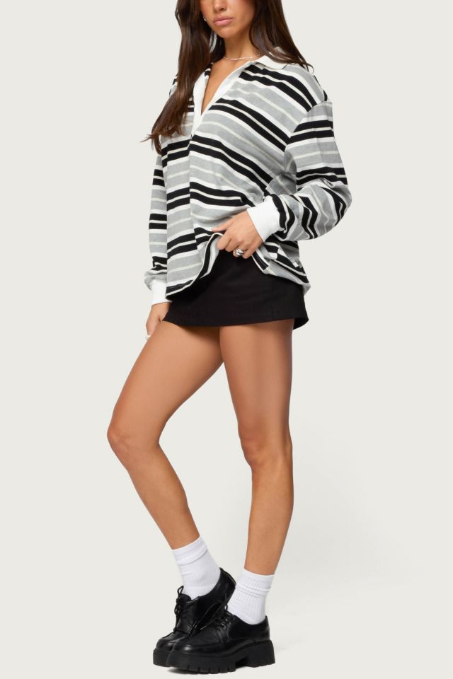 Edikted Renya Striped Long Sleeve Polo Top #1