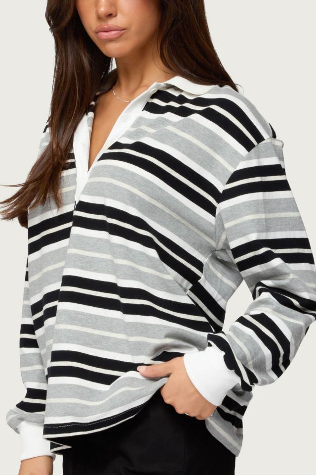 Edikted Renya Striped Long Sleeve Polo Top #2