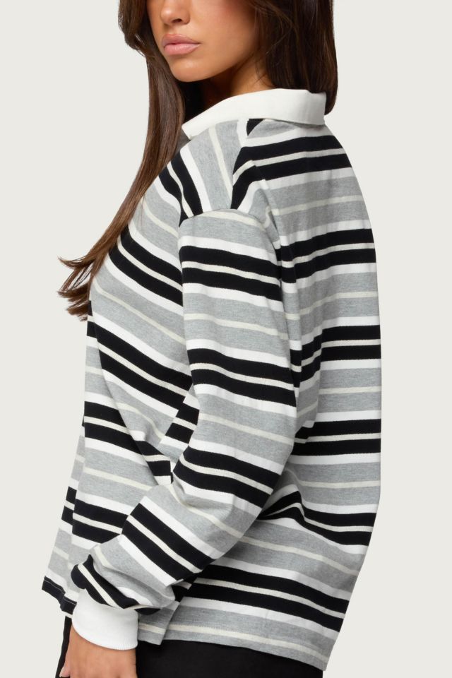 Edikted Renya Striped Long Sleeve Polo Top #4