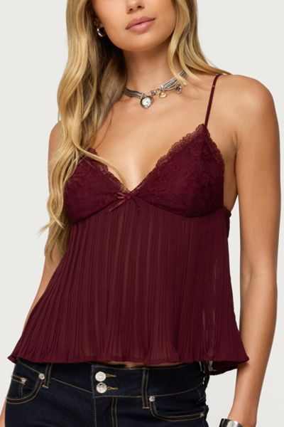 Edikted Rhian Lacey Pleated Babydoll Top