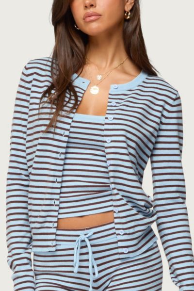 Edikted Lillian Striped Button Up Knit Cardigan In Light/blue, Women's At Urban Outfitters
