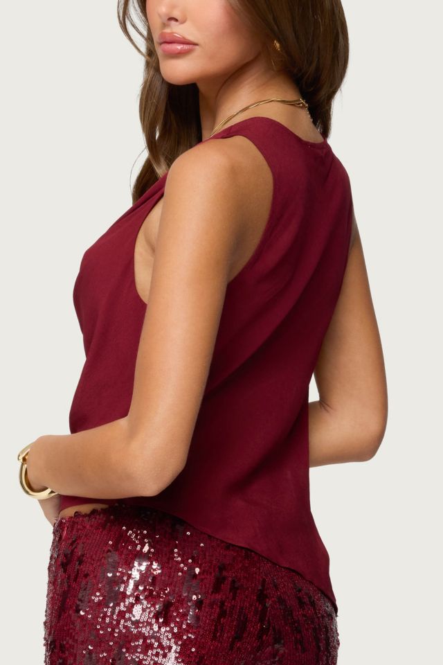 Edikted Denise Asymmetric Chiffon Cowl Neck Top #4