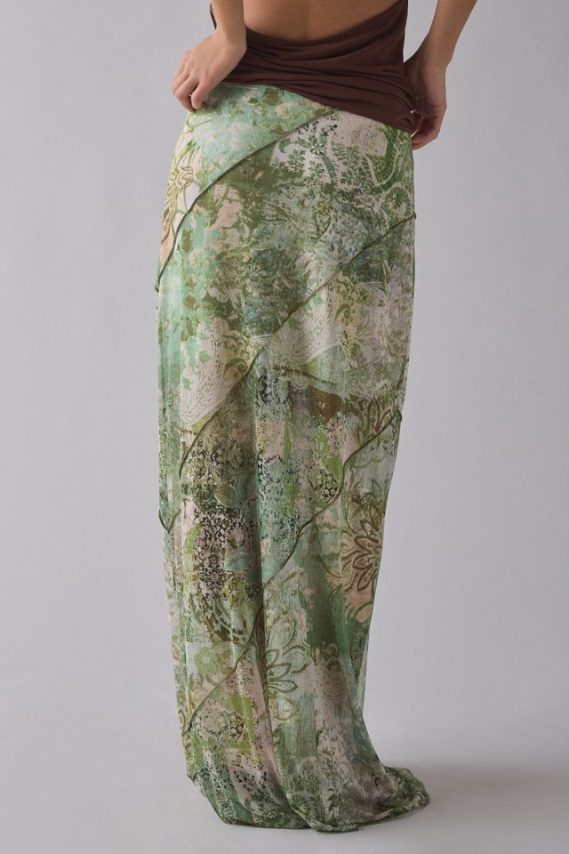 UO Clara Spliced Mesh Low-Rise Column Maxi Skirt #1
