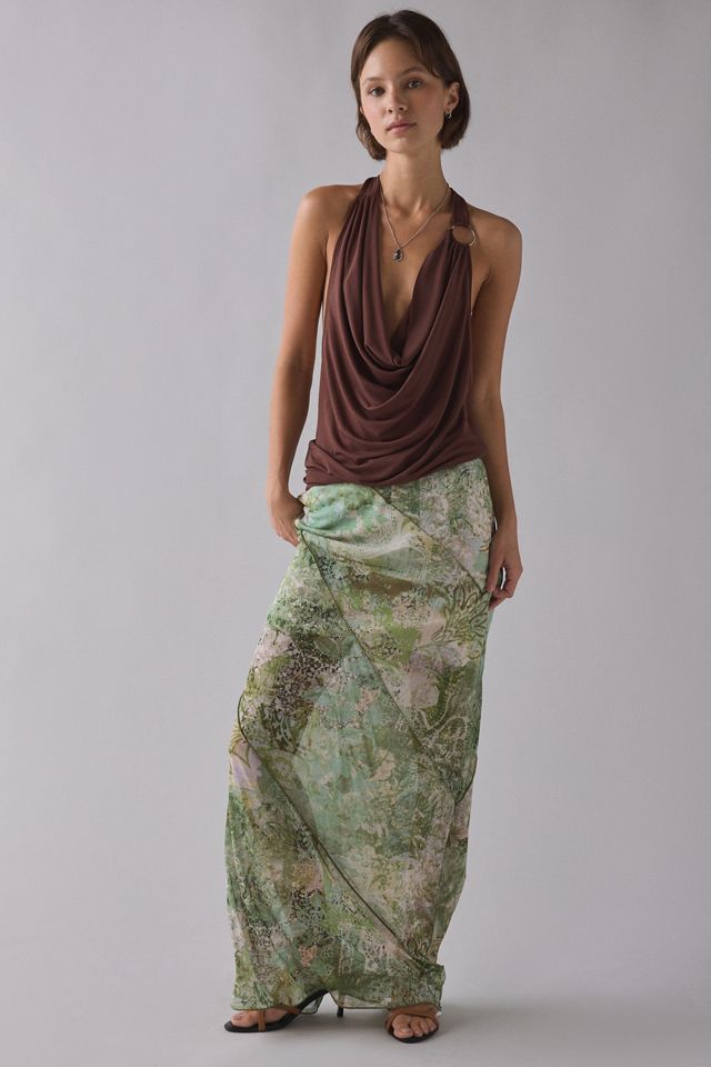 UO Clara Spliced Mesh Low-Rise Column Maxi Skirt #2