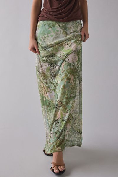 UO Clara Spliced Mesh Low-Rise Column Maxi Skirt
