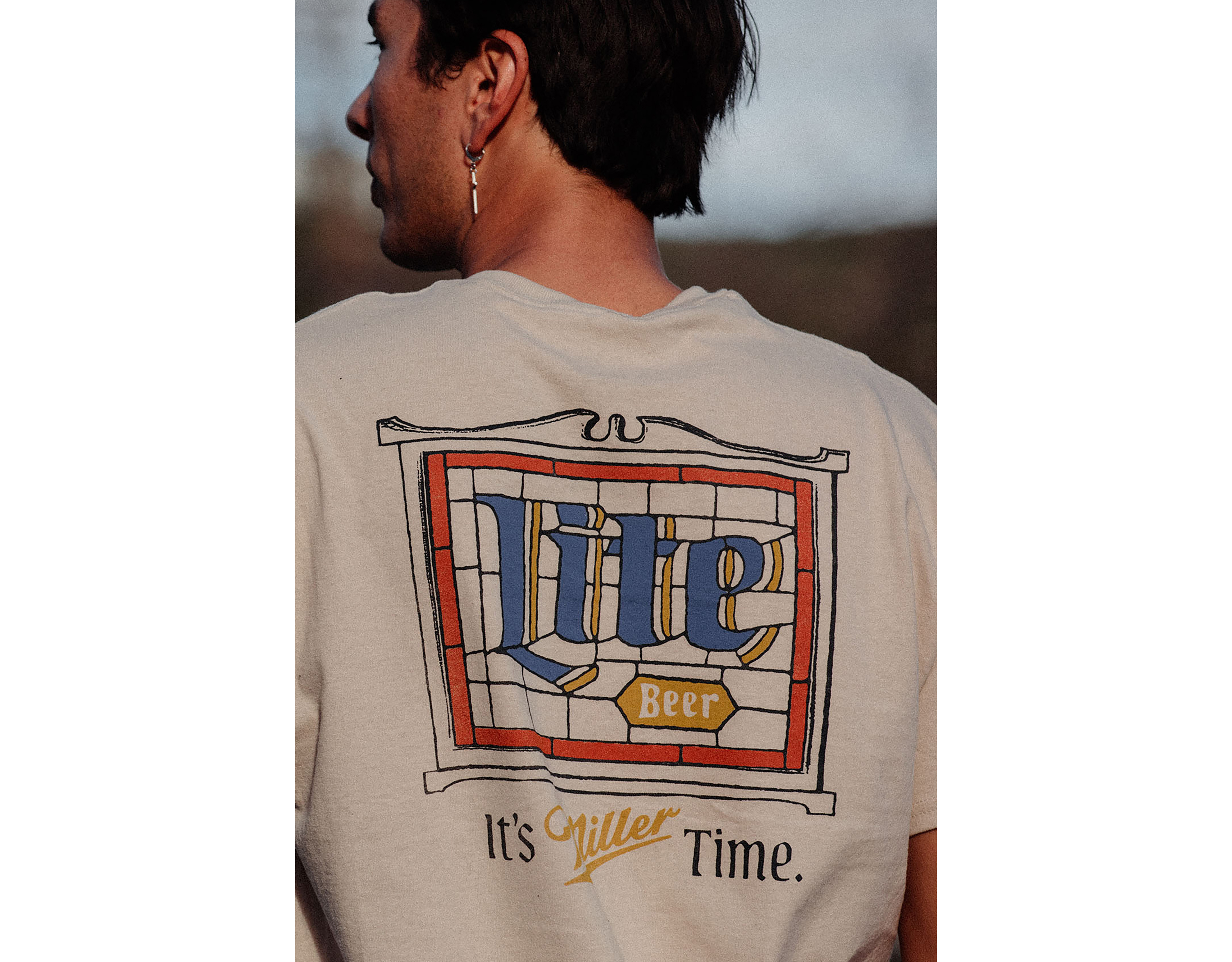 Junk Food Miller Lite Stain Glass Flea Market Tee
