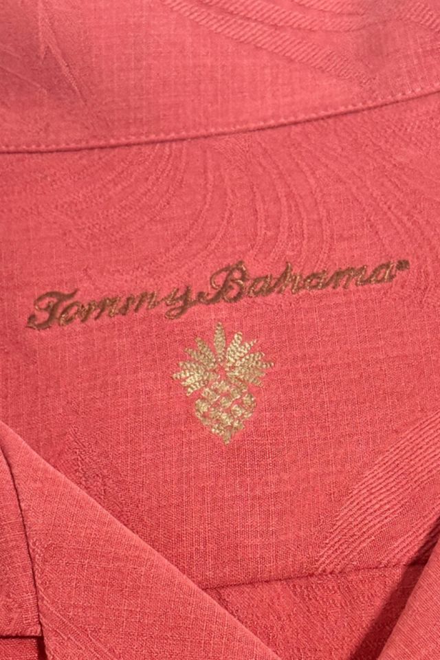 Vintage 1990's Tommy Bahama Silk Woven Loop Collar Lounge Shirt #1