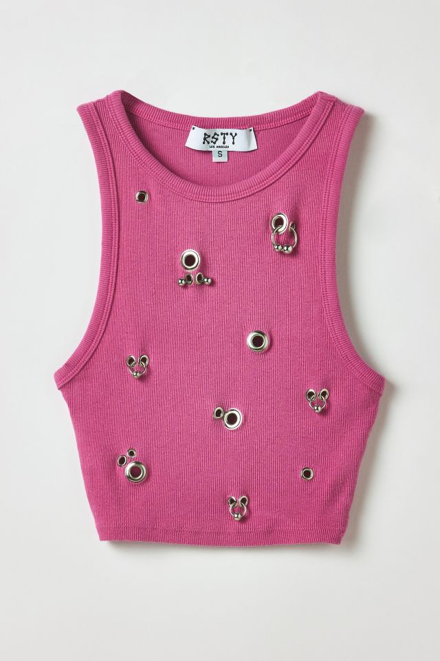 Vintage By RSTY Pink Pierced Grommet Cropped Tank Top