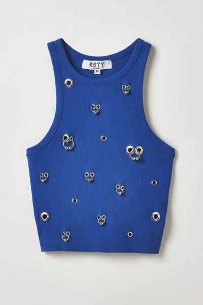 Vintage By RSTY Blue Pierced Grommet Studded Cropped Tank Top