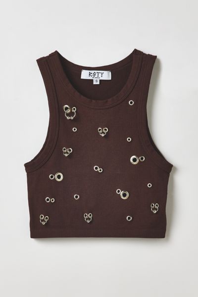 Vintage By RSTY Brown Pierced Grommet Cropped Tank Top