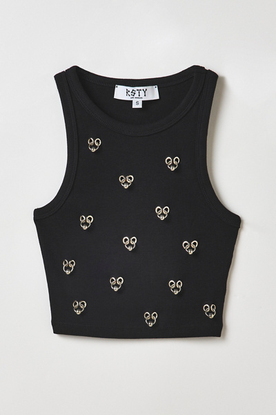 Vintage By RSTY Black Pierced Grommet Ultra-Cropped Tank Top