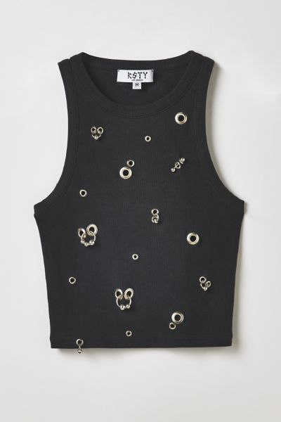 Vintage By RSTY Black Pierced Grommet Cropped Tank Top