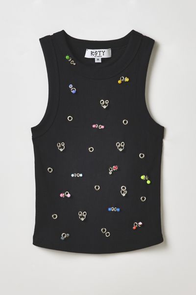 Vintage By RSTY Black Colorful Pierced Grommet Studded Tank Top