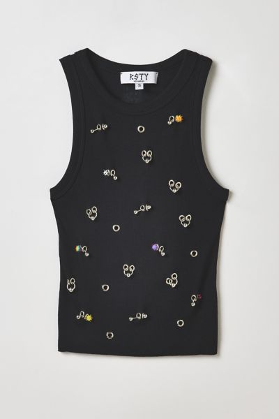 Vintage By RSTY Black Colorful Pierced Grommet Studded Fitted Tank Top