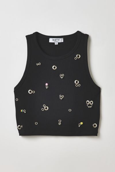 Vintage By RSTY Black Colorful Pierced Grommet Slim Tank Top