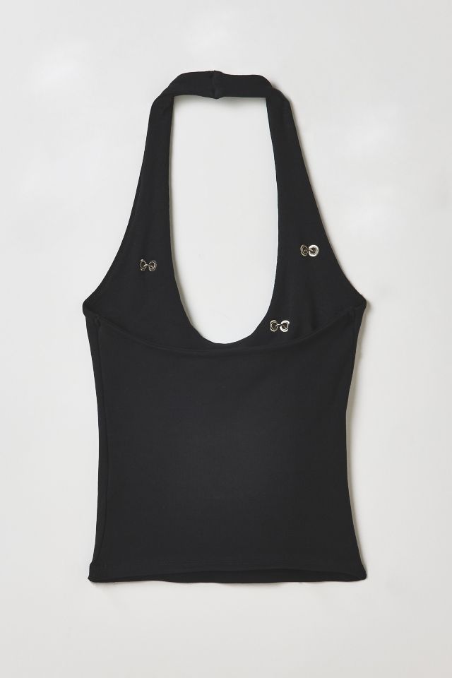 Vintage By RSTY Black Pierced Grommet Studded Halter Top #1