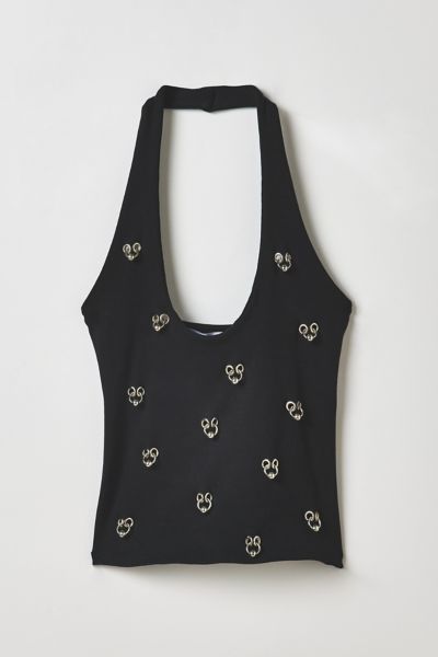 Vintage By RSTY Black Pierced Grommet Studded Halter Top