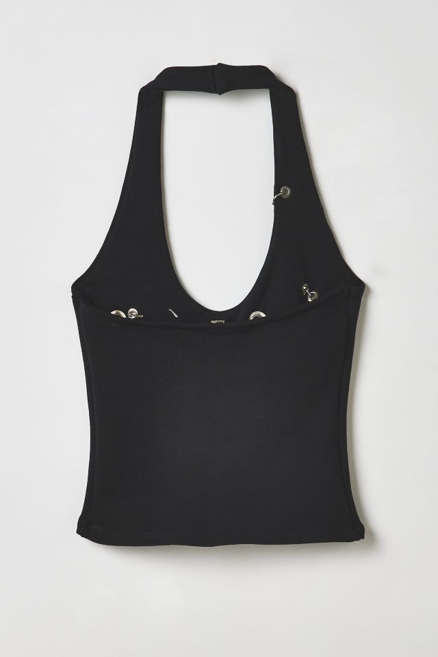 Vintage By RSTY Black Pierced Grommet Cropped Halter Top #1