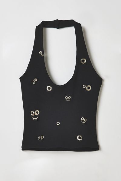 Vintage By RSTY Black Pierced Grommet Cropped Halter Top