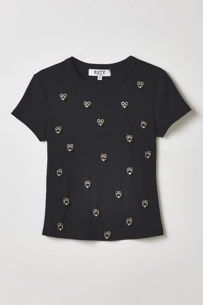 Vintage By RSTY Black Pierced Grommet Studded Slim Tee