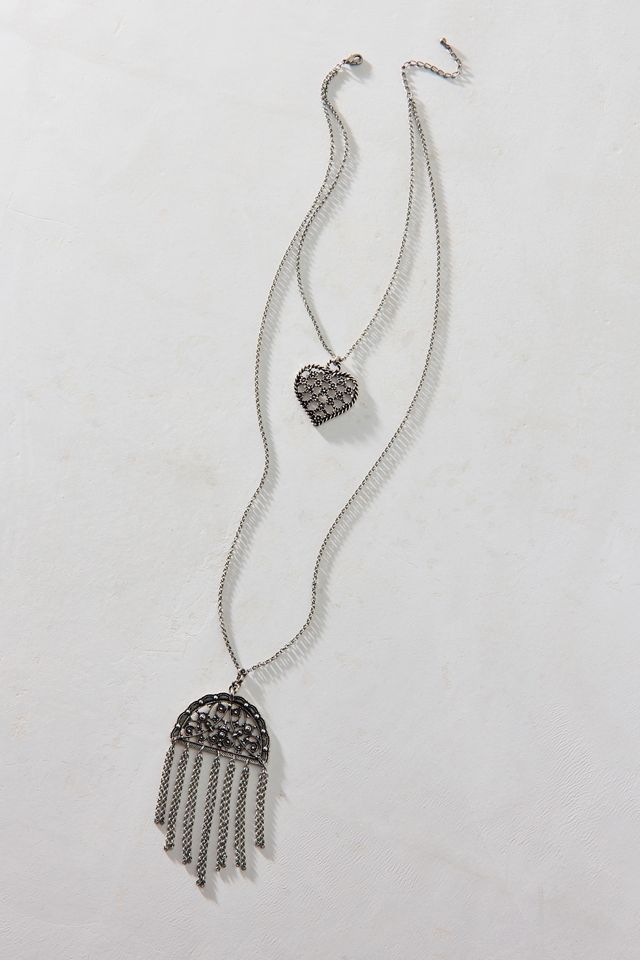 Filigree Fringe Pendant Layered Necklace #1