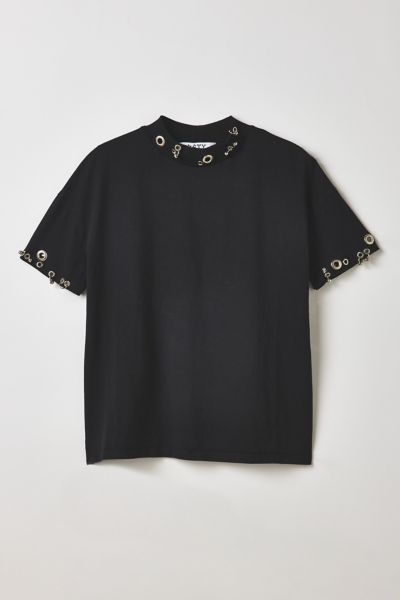 Vintage By RSTY Black Pierced Grommet Studded Trim Tee
