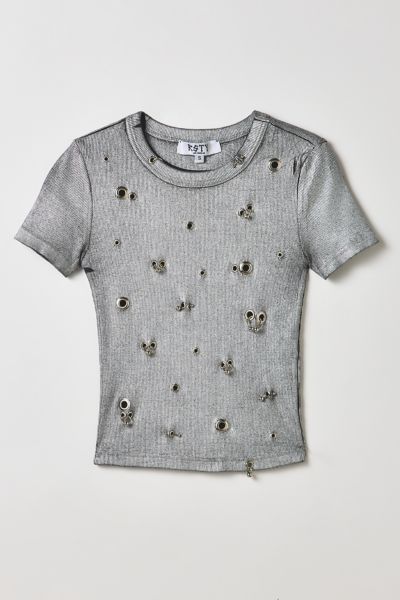 Vintage By RSTY Chrome Pierced Grommet Studded Slim Tee