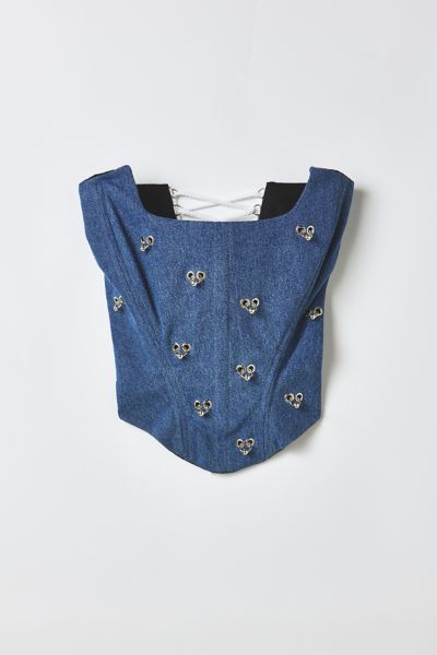 Vintage By RSTY Cropped Pierced Grommet Denim Corset Top
