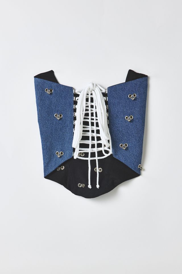 Vintage By RSTY Cropped Pierced Grommet Denim Corset Top #1