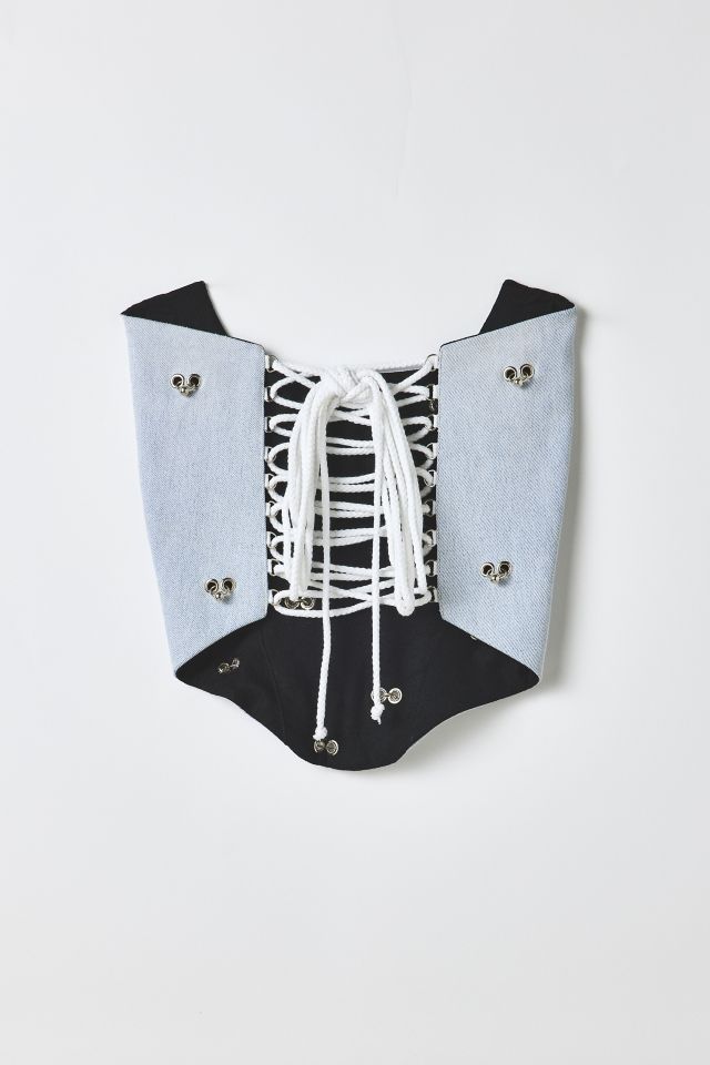 Vintage By RSTY Pierced Grommet Studded Light Wash Denim Corset Top #1