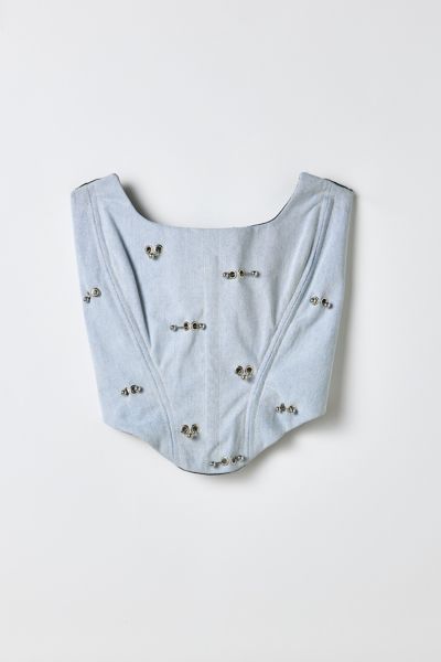 Vintage By RSTY Pierced Grommet Studded Light Wash Denim Corset Top