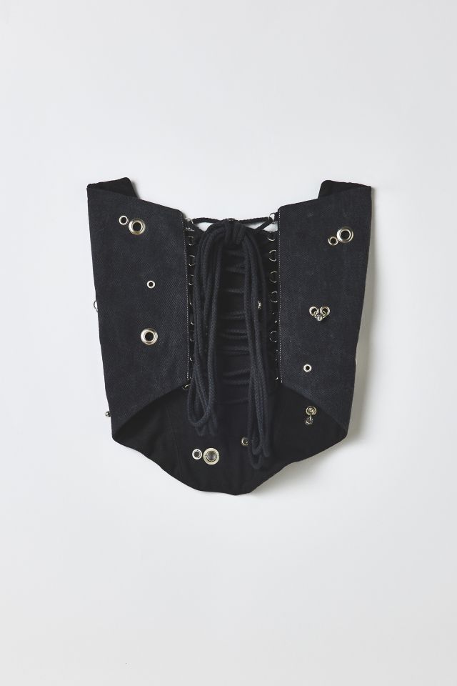 Vintage By RSTY Black Pierced Grommet Studded Corset Top #1