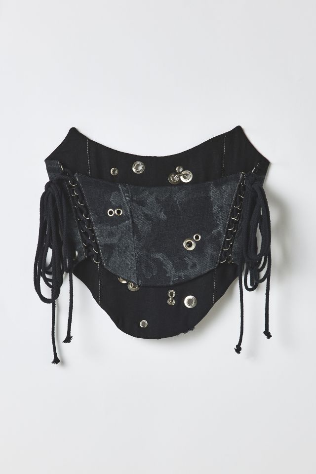 Vintage By RSTY Black Pierced Grommet Studded Side-Tie Corset Top #1