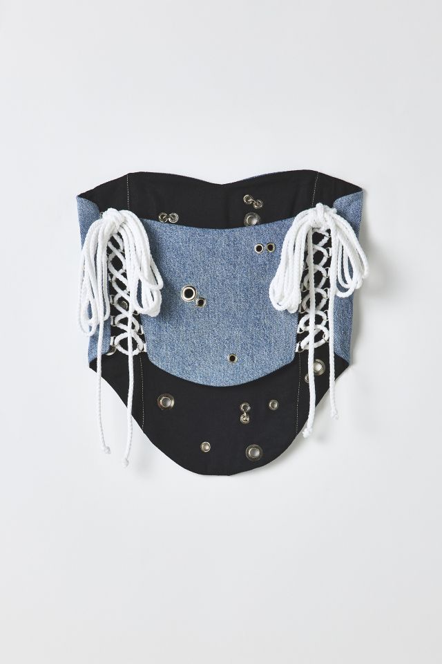 Vintage By RSTY Pierced Grommet Studded Side-Tie Denim Corset Top #1