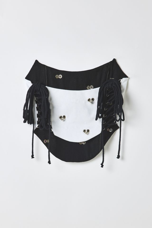 Vintage By RSTY White Colorful Pierced Grommet Studded Side-Tie Corset Top #1