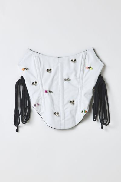 Vintage By RSTY White Colorful Pierced Grommet Studded Side-Tie Corset Top