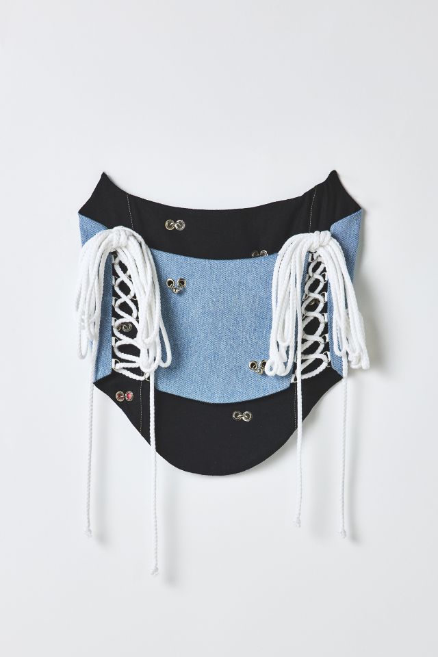 Vintage By RSTY Colorful Pierced Grommet Studded Side-Tie Denim Corset Top #1