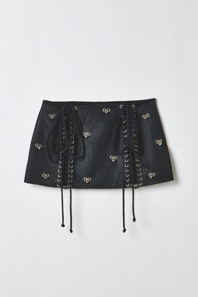 Vintage By RSTY Jersey Lace-Up Grommet Pierced Mini Skirt