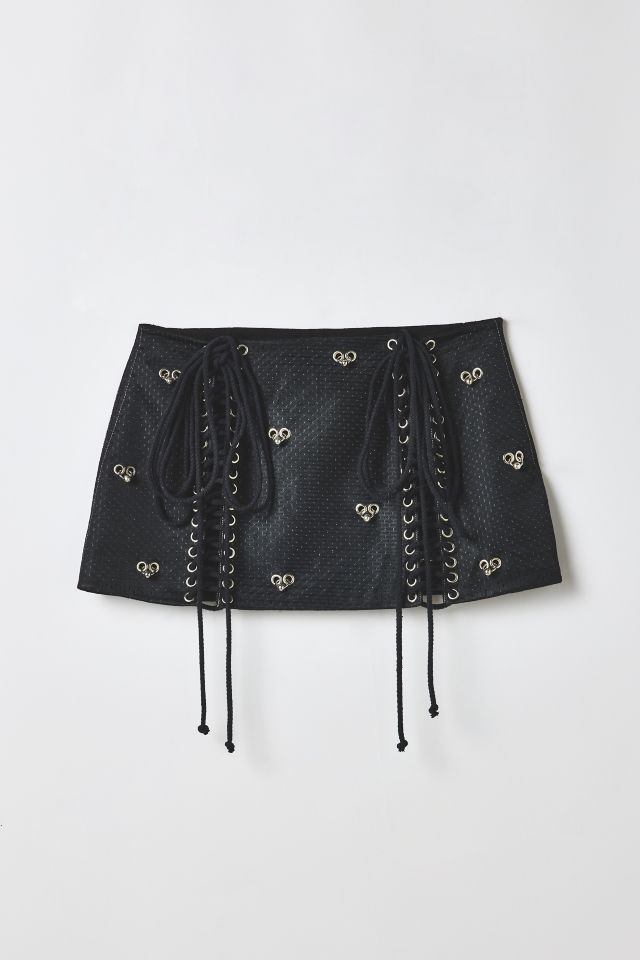 Vintage By RSTY Jersey Lace-Up Grommet Pierced Mini Skirt